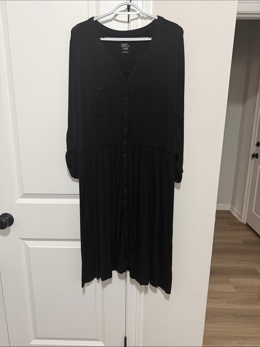 Market & Spruce Black Button-Front Midi Shirt Dress